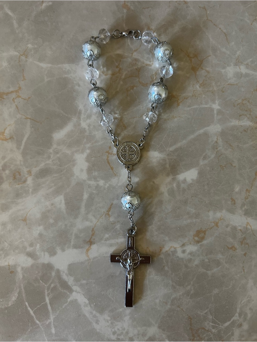 Silver and White Rosary with Beaded Accents